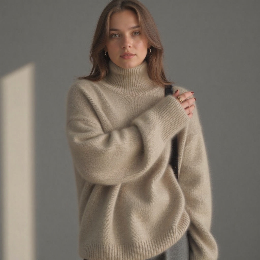 Oversized Cashmere Roll-Neck Sweater – Soft Warm Knit