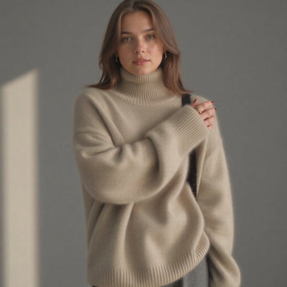 Oversized Cashmere Roll-Neck Sweater – Soft Warm Knit