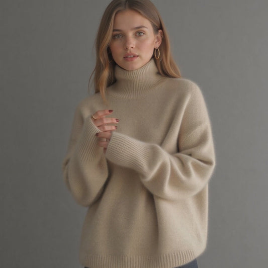 Women's oversized cashmere roll-neck jumper - front