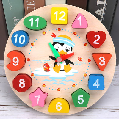 Wooden Learning Clock – Educational Time & Shapes Toy for Kids