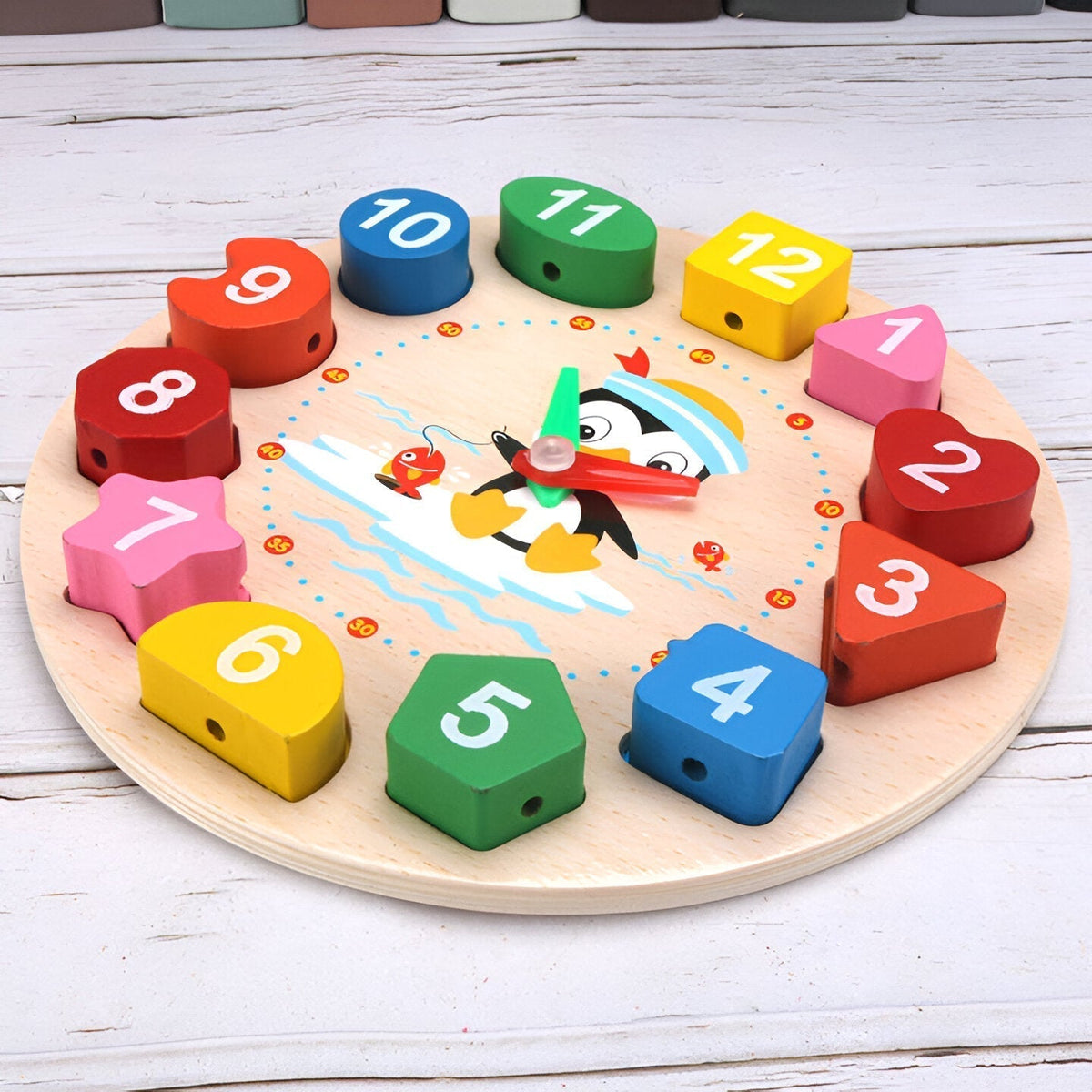 Penguin wooden learning clock