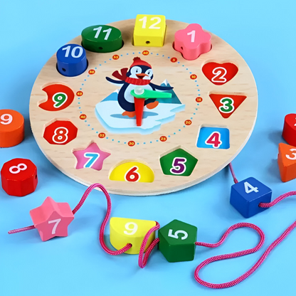 Wooden teaching clock with shapes