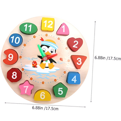 Wooden Learning Clock – Educational Time & Shapes Toy for Kids