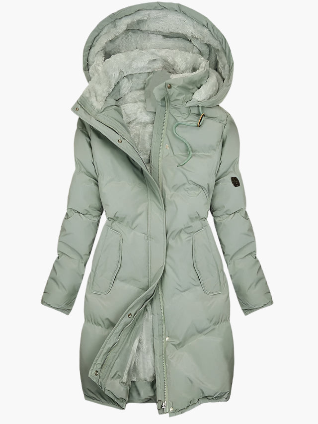 Women's green long faux fur hooded winter coat