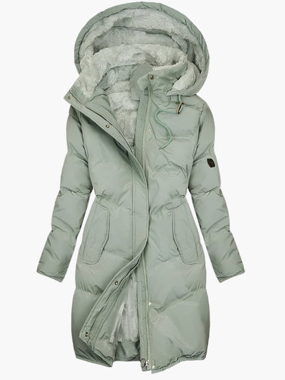 Women's green long faux fur hooded winter coat