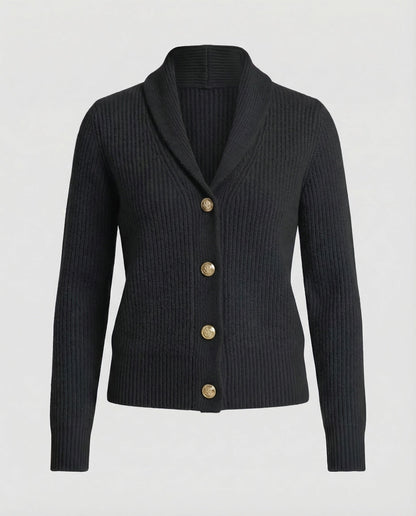 Women's knit cardigan with lapel collar and button front