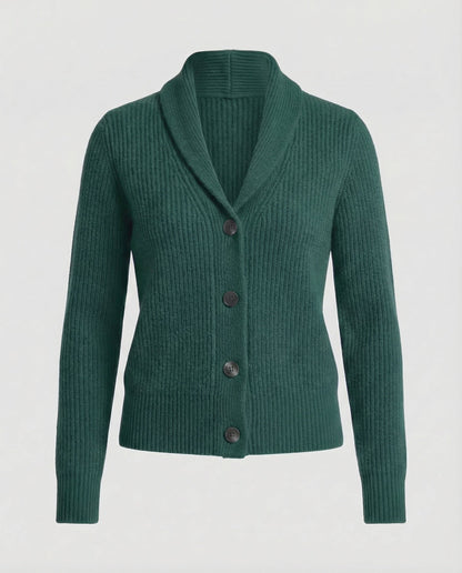 Women's knit cardigan with lapel collar and button front