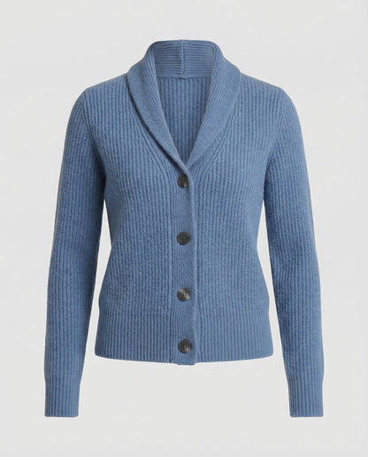 Women's knit cardigan with lapel collar and button front