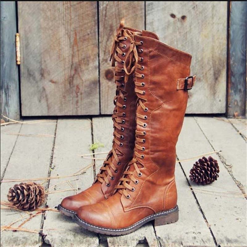 Women's brown tall lace-up riding knee-high boots