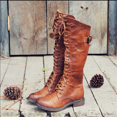 Women's Lace-Up Boots – Tall Riding-Style Knee-High Boots