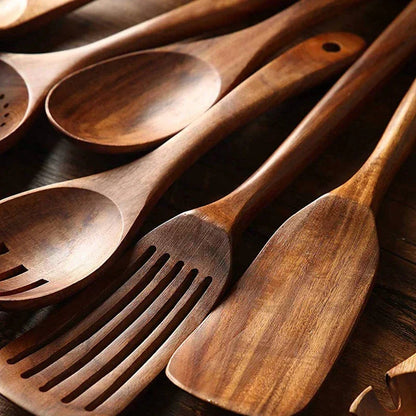Teak Wood Kitchen Utensil Set – Eco-Friendly 5-Piece Cooking Tools
