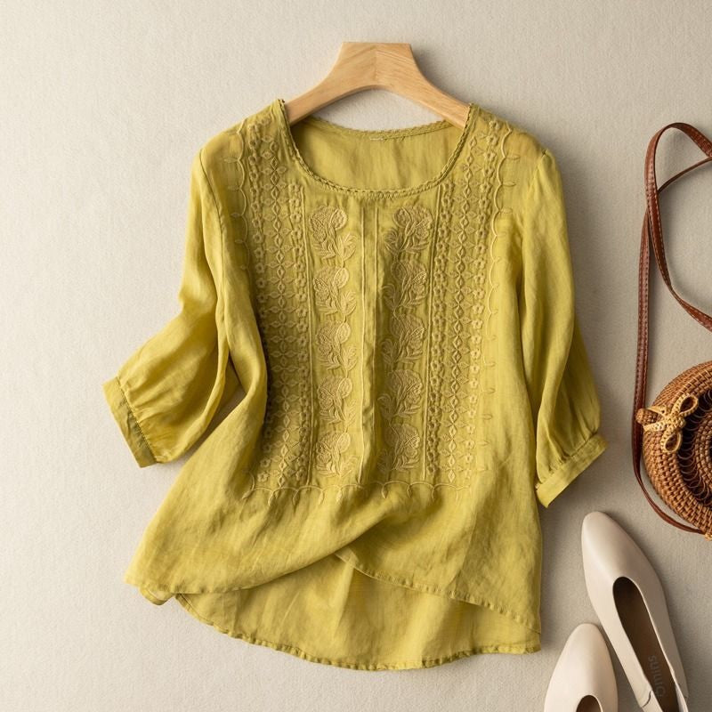 Women's embroidered floral relaxed blouse