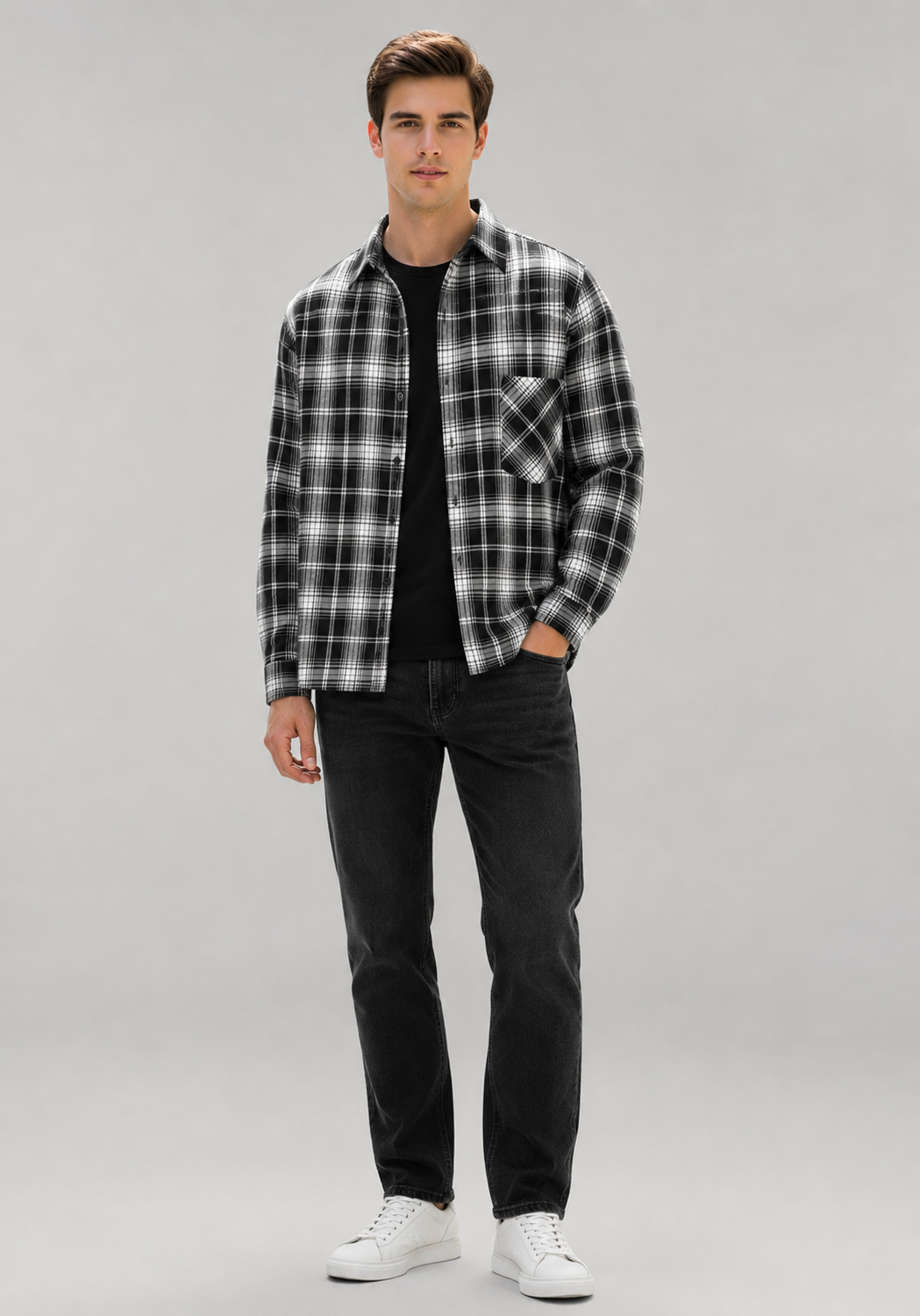 Men's Plaid Shirt Casual Long Sleeve Lapel Outdoor Style