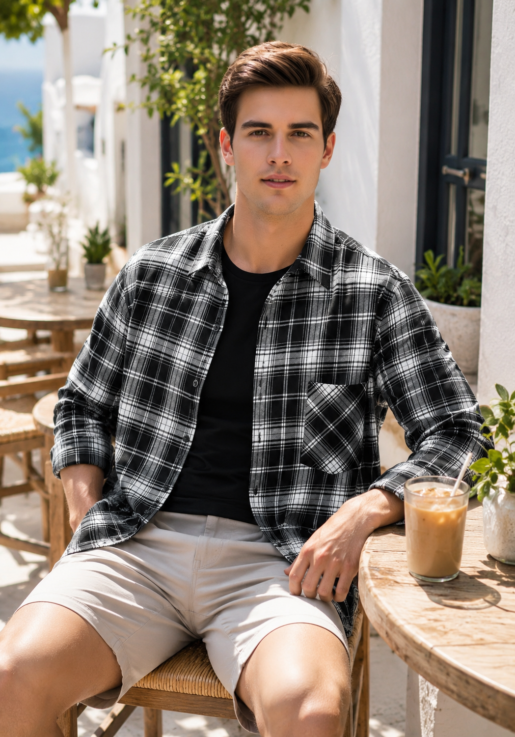 Men's Plaid Shirt Casual Long Sleeve Lapel Outdoor Style