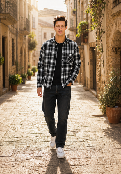 Men's Plaid Shirt Casual Long Sleeve Lapel Outdoor Style