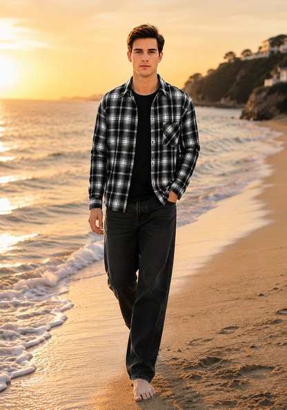 Men's Plaid Shirt Casual Long Sleeve Lapel Outdoor Style