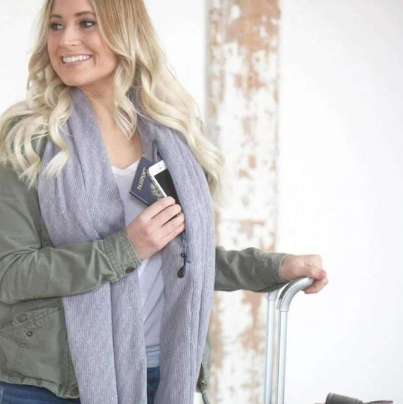 Scarf with zip pocket