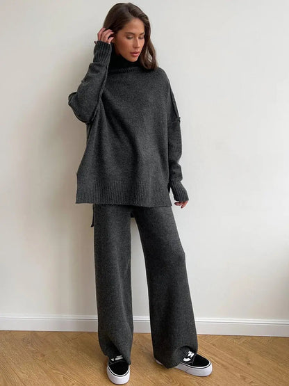Women's knit jumper and wide-leg trousers set
