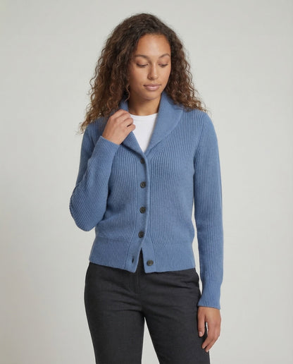 Women's knit cardigan with lapel collar and button front