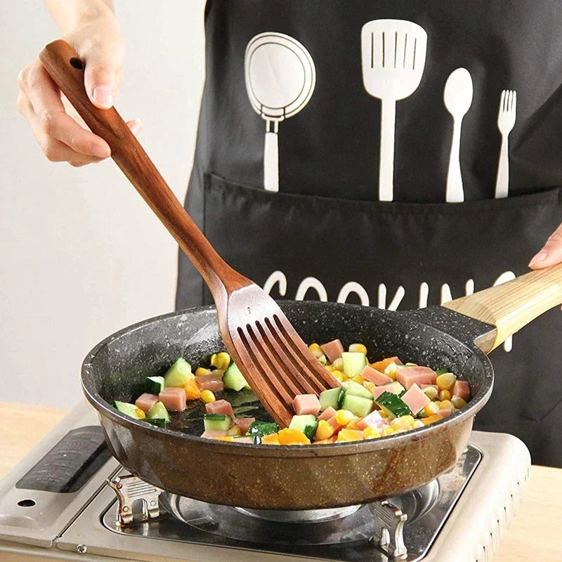 Teak Wood Kitchen Utensil Set – Eco-Friendly 5-Piece Cooking Tools