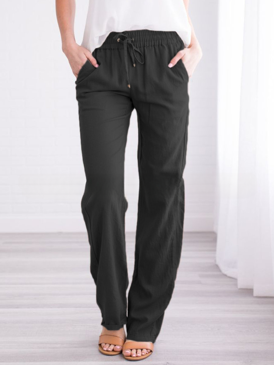 Women's cotton-linen trousers - black