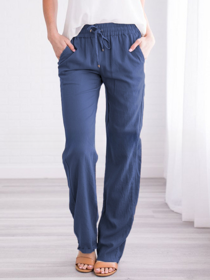 Women's linen trousers - blue