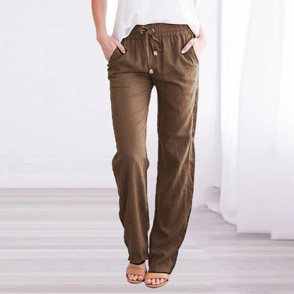Women's cotton-linen trousers - brown