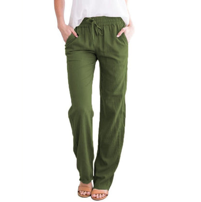 Women's cotton-linen trousers - green