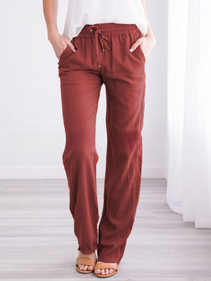 Women's linen trousers - wine red