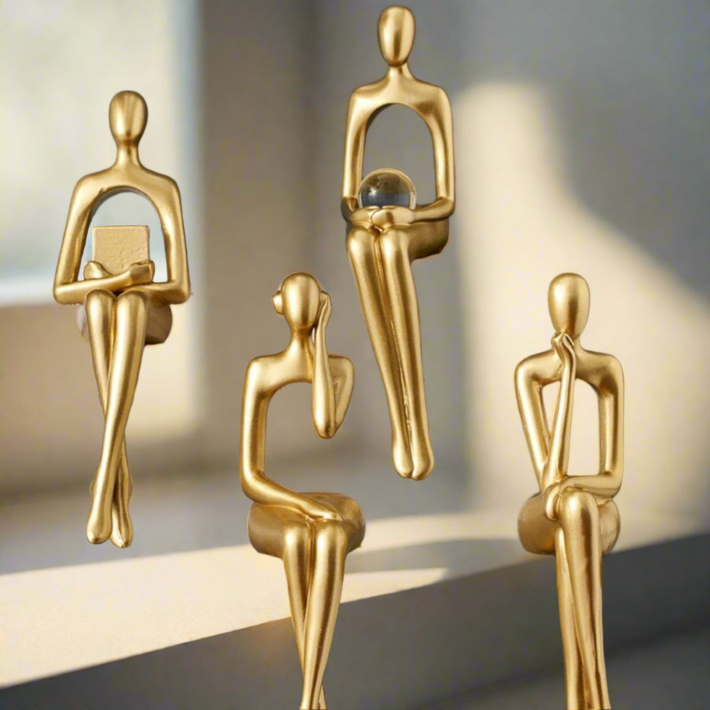 Gold Abstract Bookshelf Figurines – Modern Decorative Sculptures