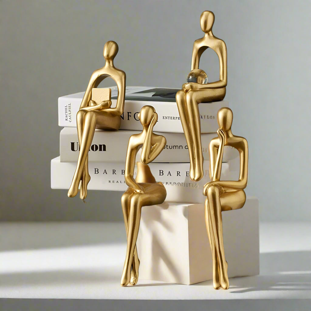 Gold Abstract Bookshelf Figurines – Modern Decorative Sculptures