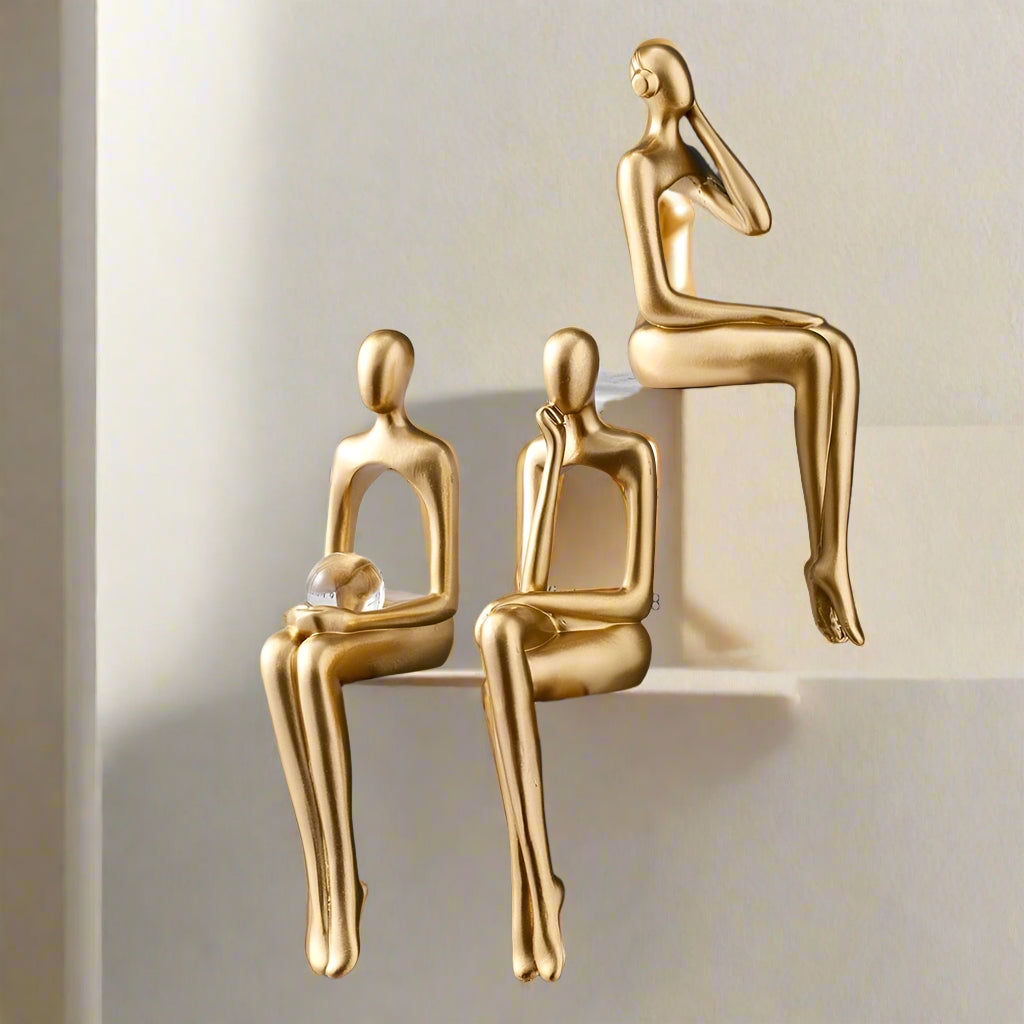Gold Abstract Bookshelf Figurines – Modern Decorative Sculptures