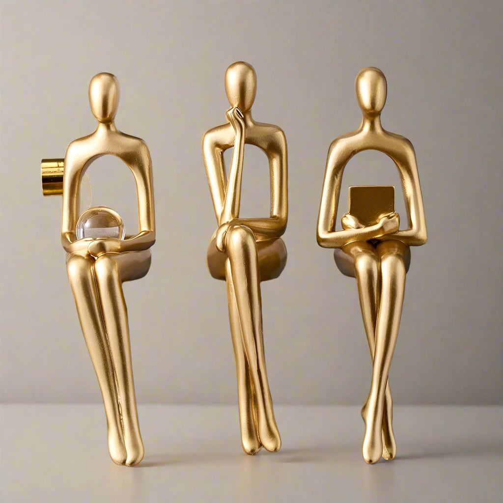 Gold Abstract Bookshelf Figurines – Modern Decorative Sculptures