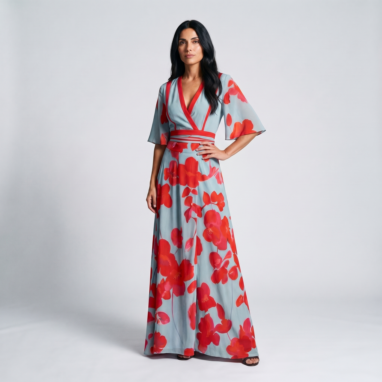 Women's deep-V floral maxi dress
