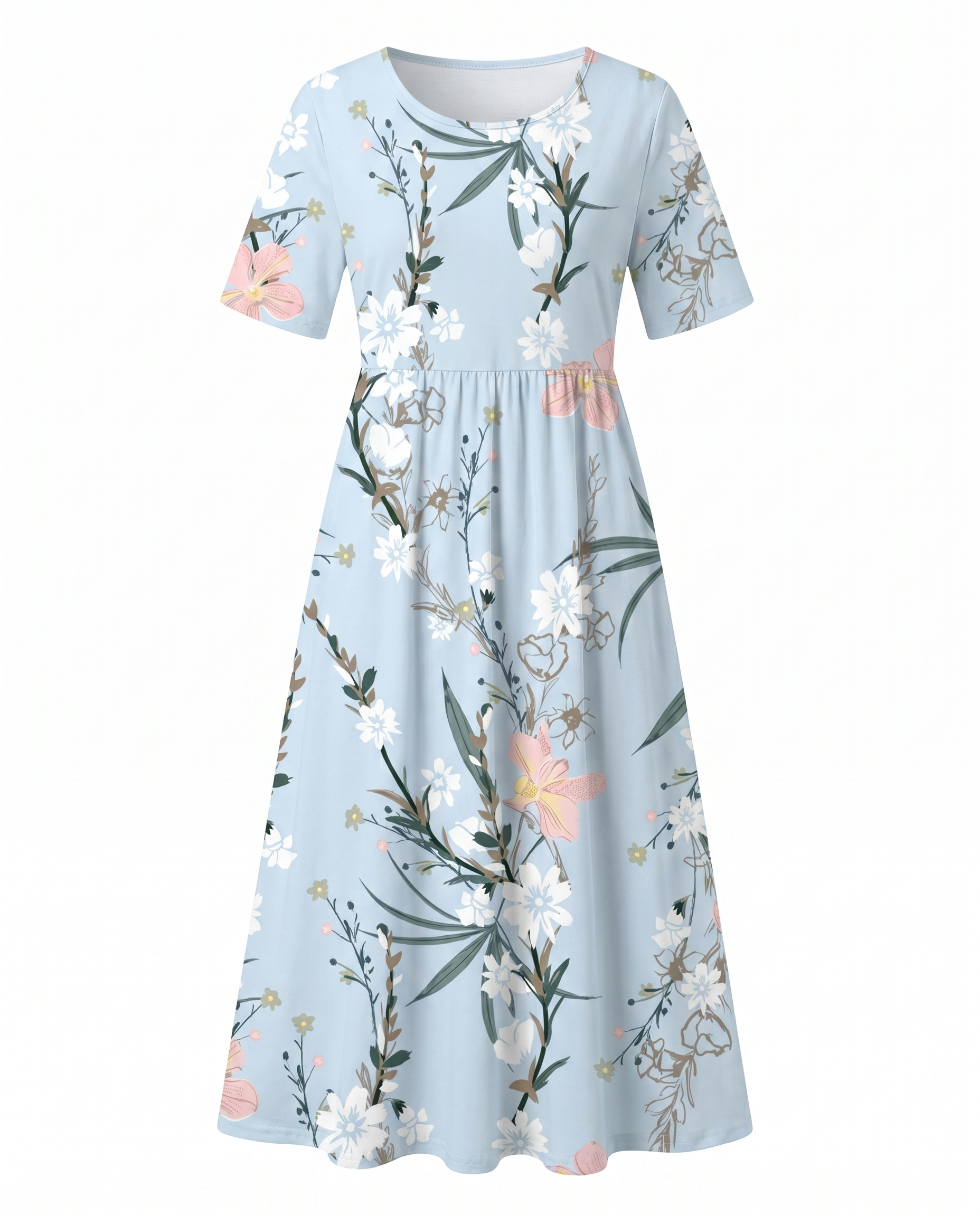 Women's printed floral midi dress - light blue