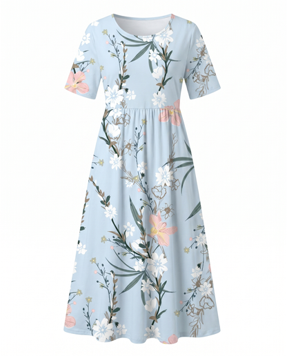 Women's printed floral midi dress - light blue