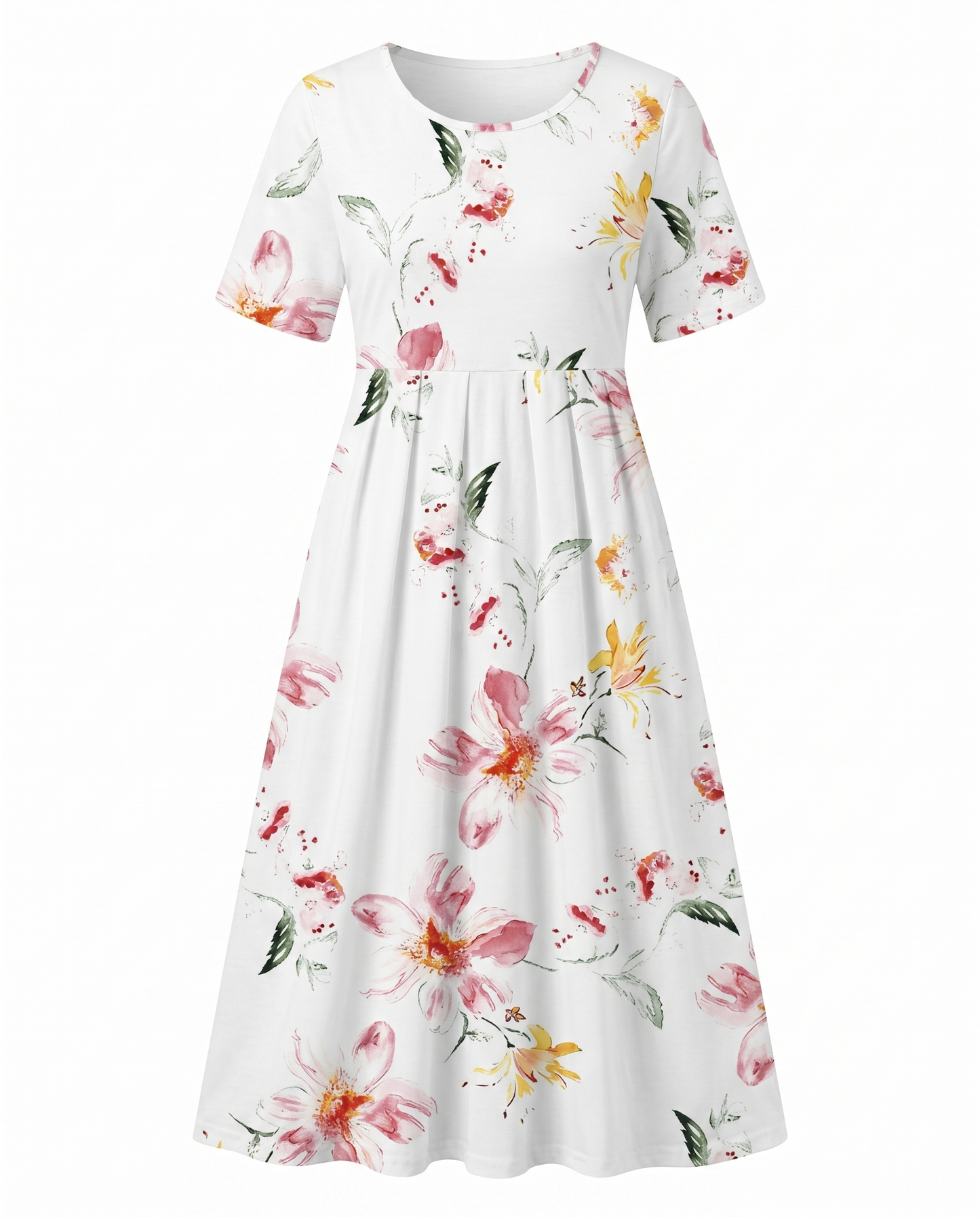 Women's floral midi dress - white and pink