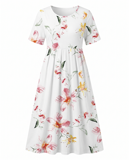 Women's floral midi dress - white and pink