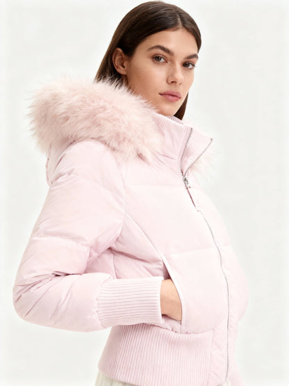 Women's faux fur hood padded jacket - pink