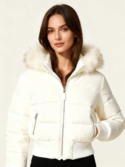 Women's faux fur hood puffer jacket - white