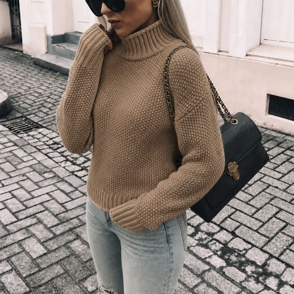 Women's Chunky Knit Jumper – Oversized Turtleneck Pullover