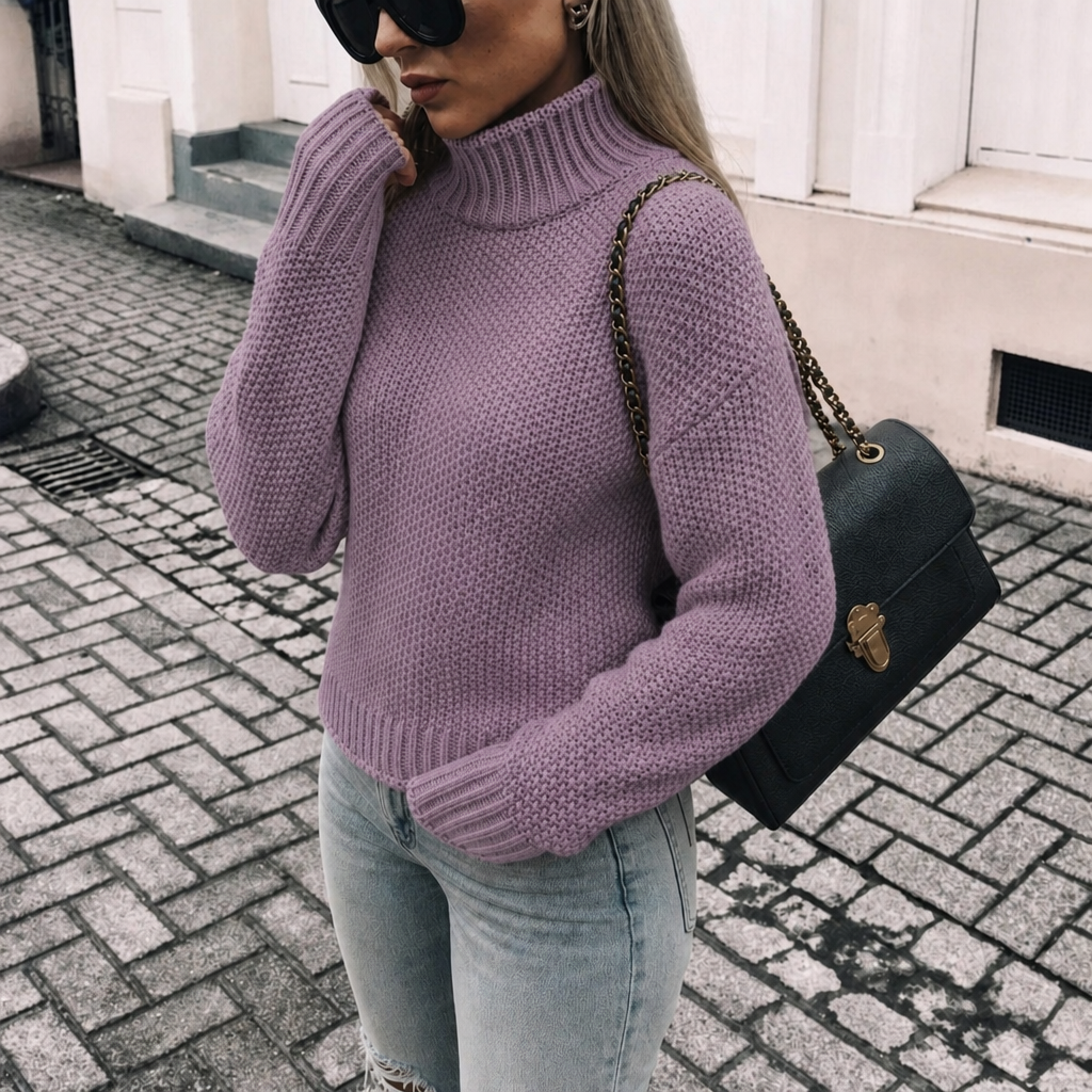 Women's Chunky Knit Jumper – Oversized Turtleneck Pullover
