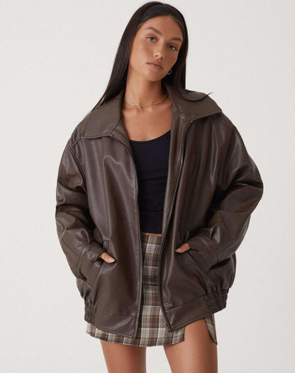Women's oversized faux leather jacket - front