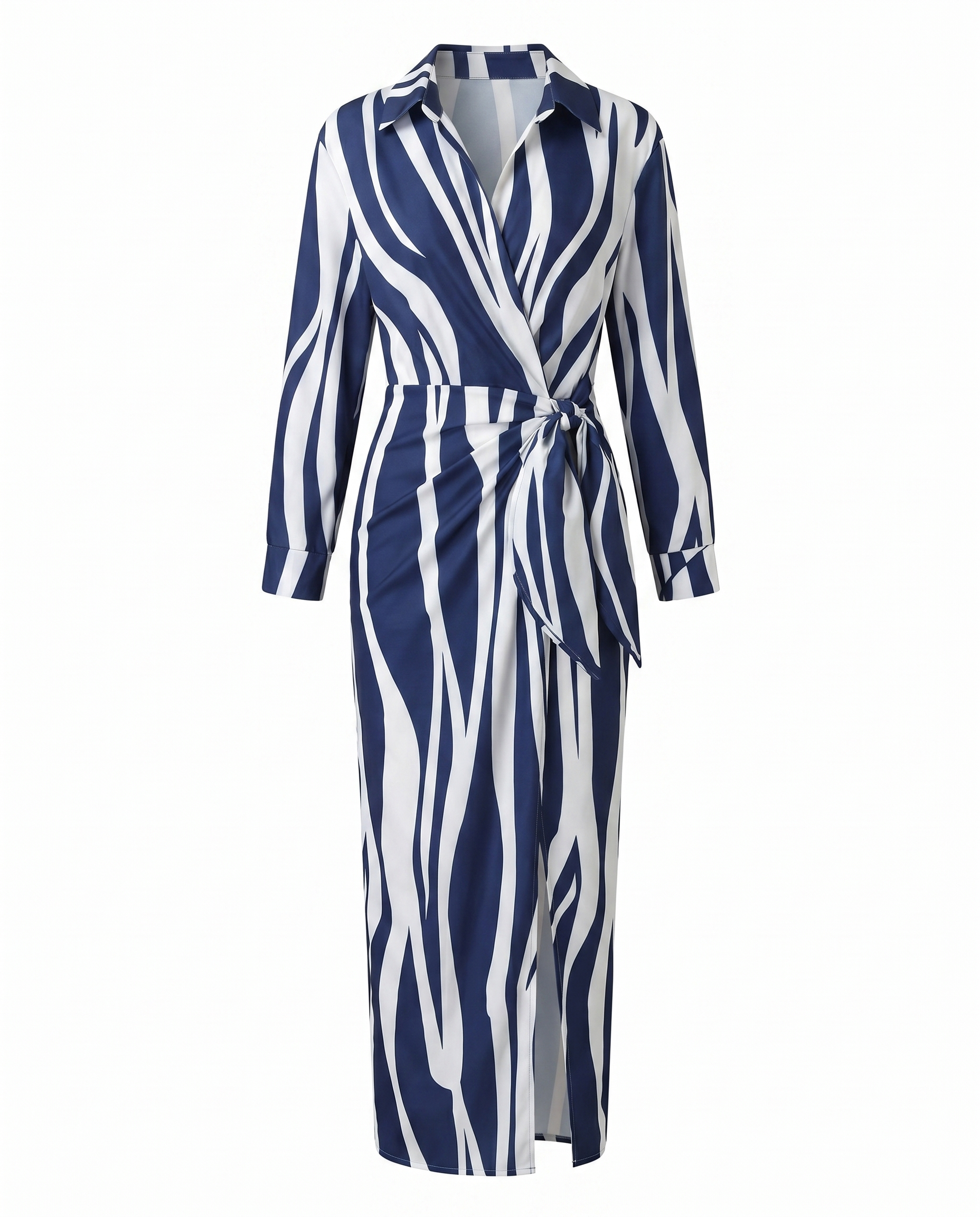 Women's leaf-print wrap dress in white