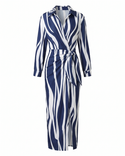 Women's leaf-print wrap dress in white