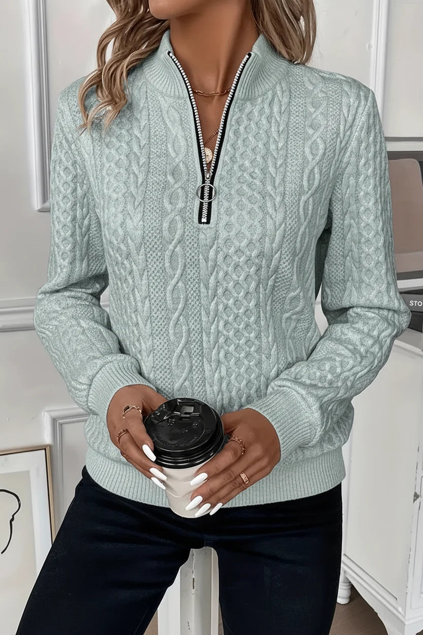 Women's Half-Zip Jumper – Cable Knit Ribbed-Hem Pullover