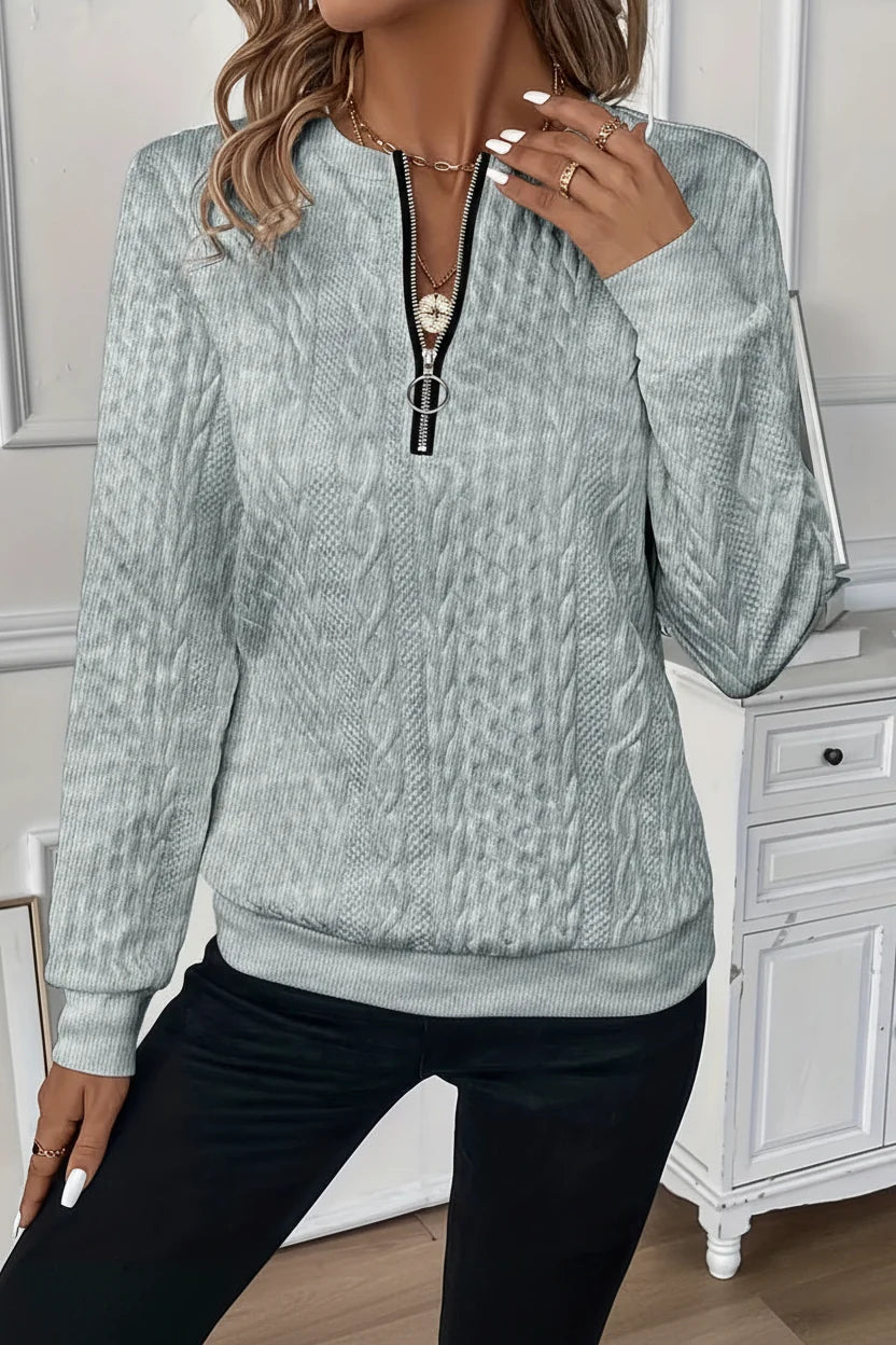 Women's Half-Zip Jumper – Cable Knit Ribbed-Hem Pullover