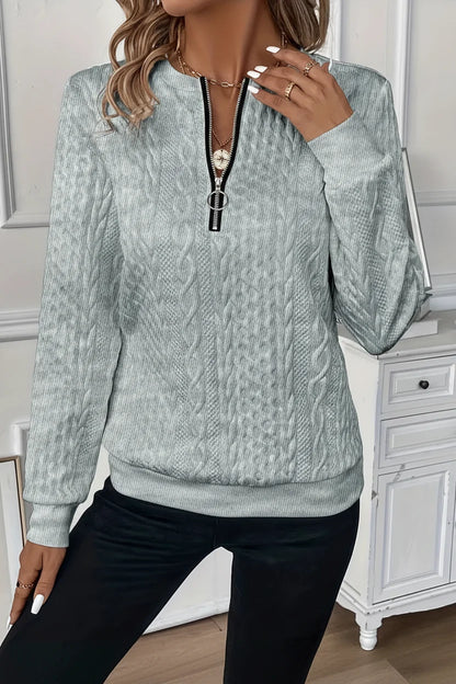 Women's Half-Zip Jumper – Cable Knit Ribbed-Hem Pullover