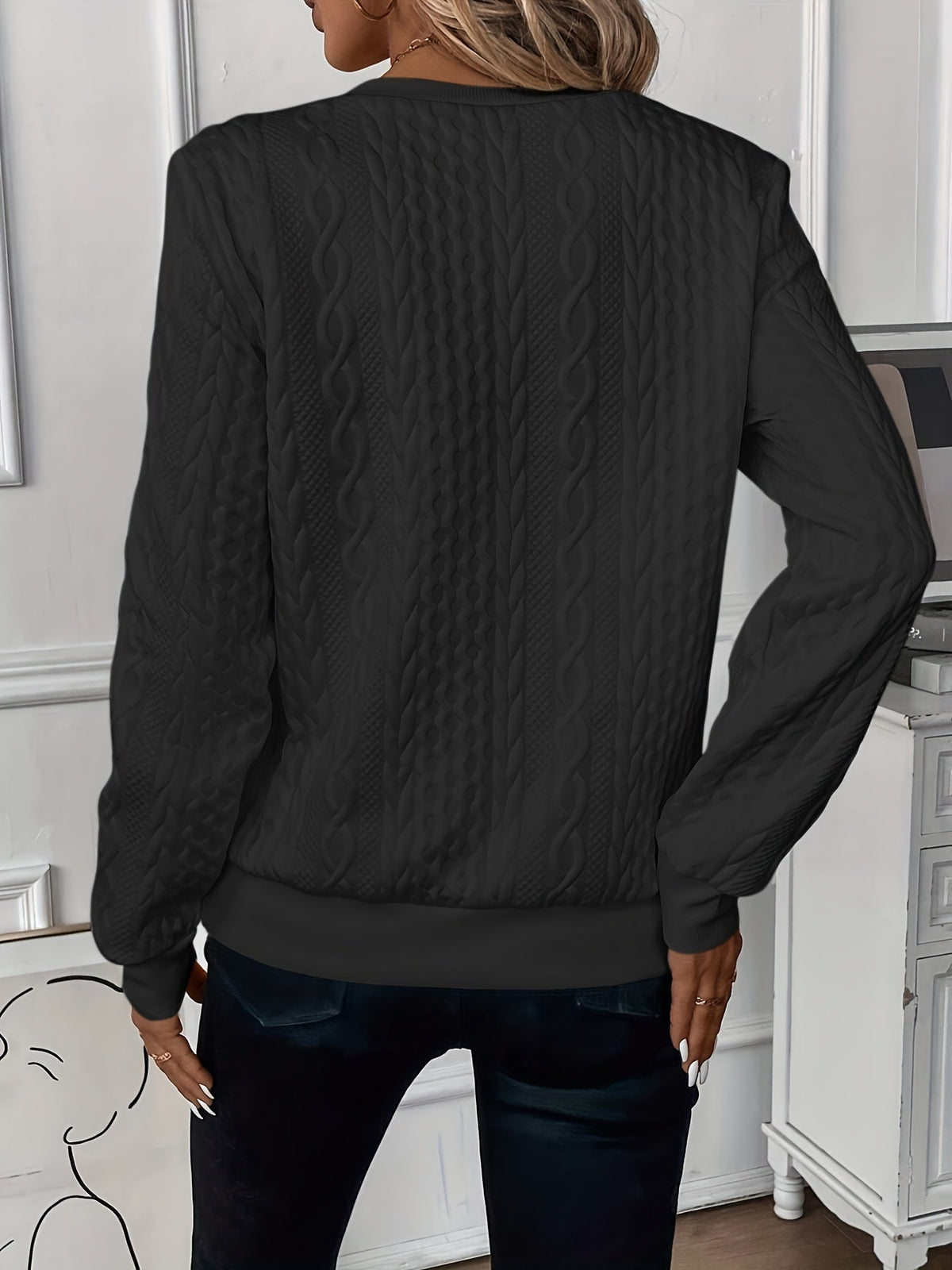 Women's Half-Zip Jumper – Cable Knit Ribbed-Hem Pullover