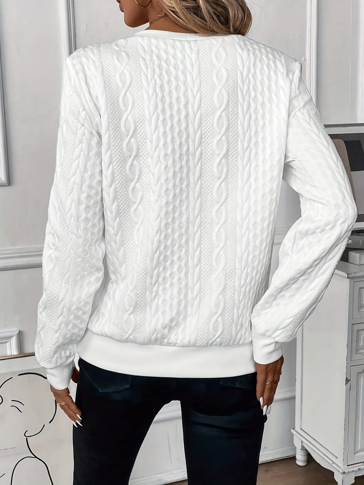 Women's Half-Zip Jumper – Cable Knit Ribbed-Hem Pullover